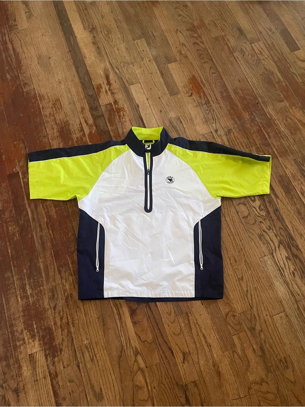 FootJoy White, Neon Yellow & Black Short Sleeve Golf Pullover